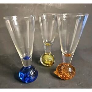 Set Of Three Bubble Bottomed Shot Glasses Different Colors
